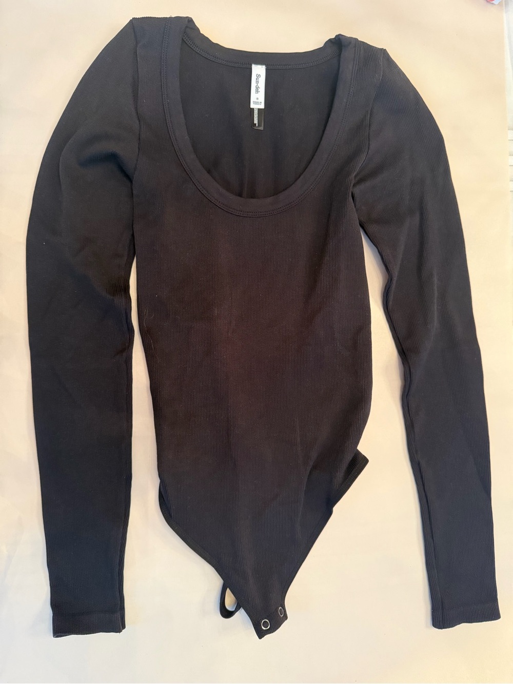 Sunday by Aritzia Black Long-Sleeve Ribbed Scoop Neck Bodysuit